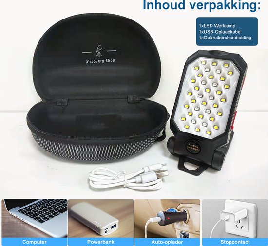 Sportlamp om te poseren, magnetische LED-werklampen met haak, draagbare USB- oplaadbare zaklamp, 7e versnelling dimbare zaklamp, 180 graden opvouwbaar, Vaderdagcadeaus, kampeerlamp (A