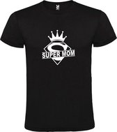Zwart T shirt met print van "Super Mom " print Wit size S
