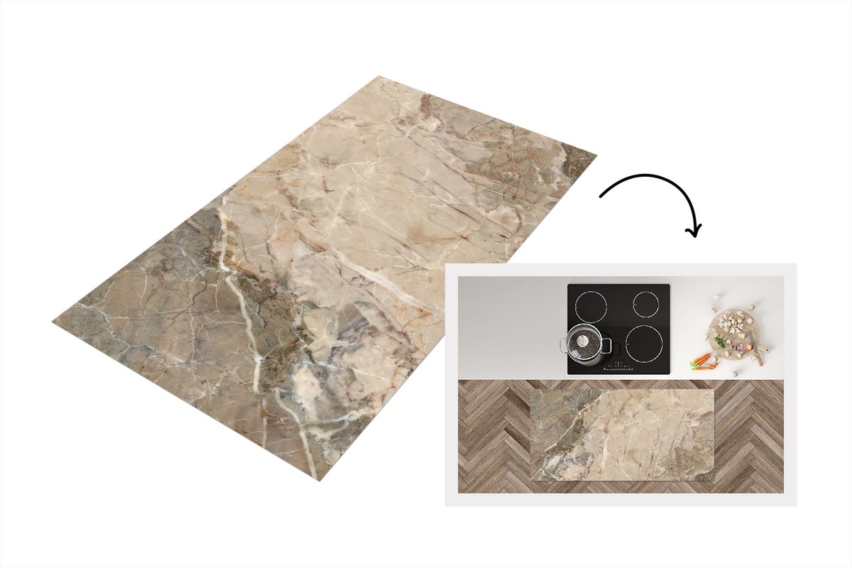 KitchenYeah Keukenloper - Loper keuken - Bruin - Grijs - Steen - Graniet - 120x60 cm - Keukenloper vinyl Multicolor