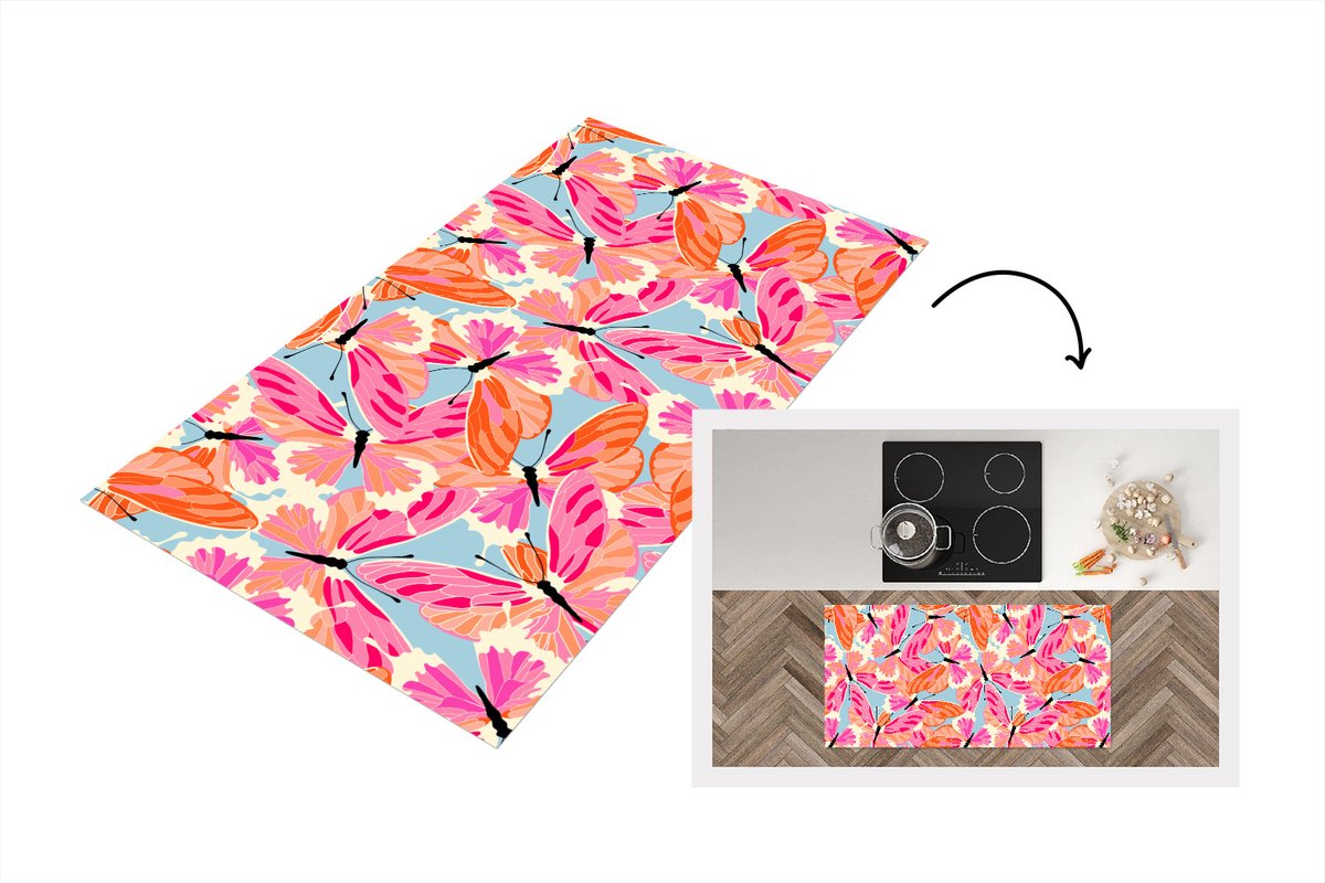 KitchenYeah Keukenloper - Loper keuken - Vlinders - Vliegen - Patronen - 120x60 cm - Keukenloper vinyl Multicolor