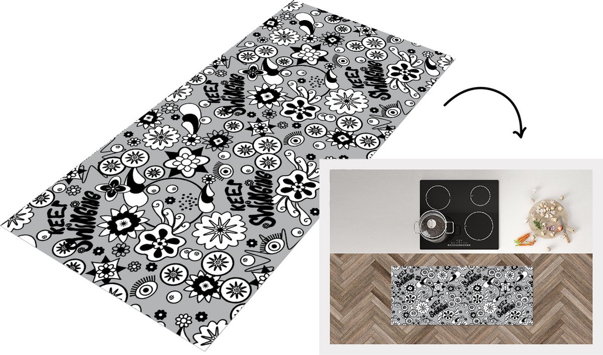 KitchenYeah Keukenloper - Loper keuken - Bloemen - Patronen - Quotes - 120x50 cm - Keukenloper vinyl Multicolor