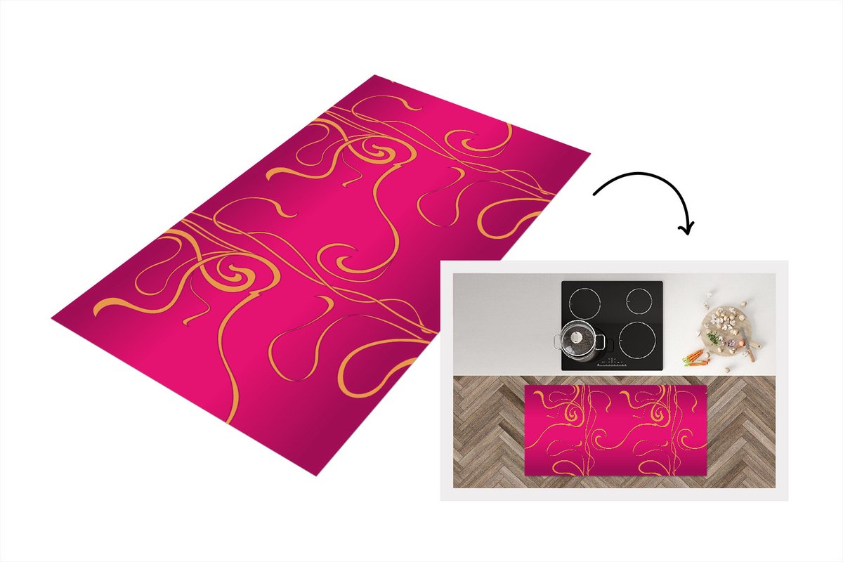 KitchenYeah Keukenloper - Loper keuken - Art nouveau - Goud - Roze - Patronen - 120x60 cm - Keukenloper vinyl Multicolor