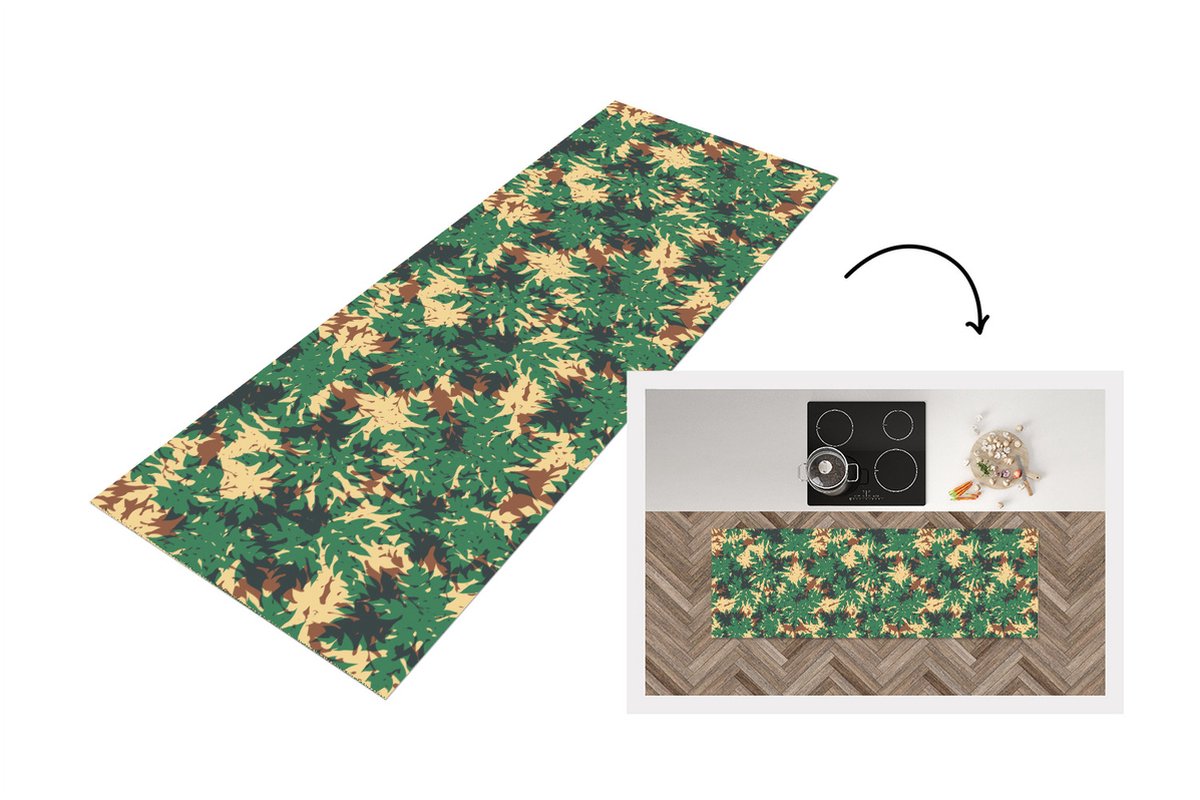KitchenYeah Keukenloper - Loper keuken - Patronen - Jungle - Camouflage - 180x60 cm - Keukenloper vinyl Multicolor