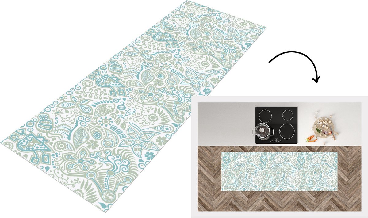 KitchenYeah Keukenloper - Loper keuken - Vlinders - Patronen - Abstract - 180x60 cm - Keukenloper vinyl Multicolor