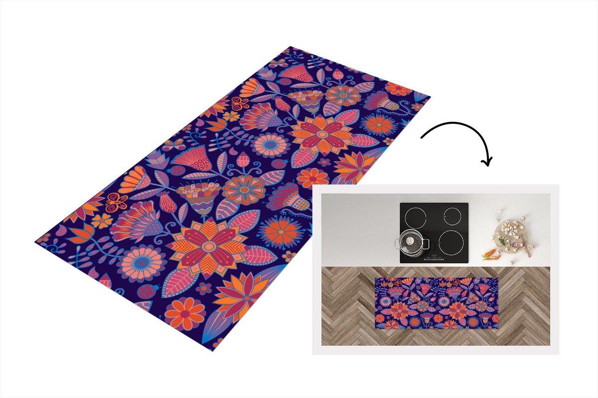 KitchenYeah Keukenloper - Loper keuken - Vlinder - Bloemen - Patronen - 120x50 cm - Keukenloper vinyl Multicolor