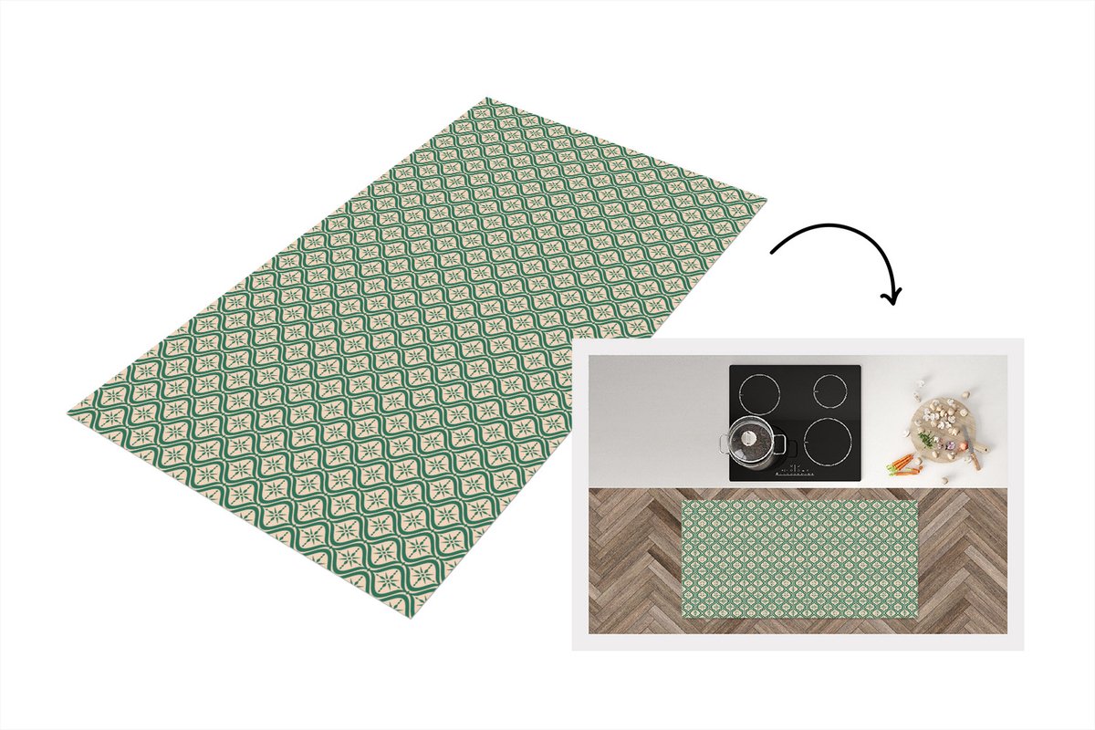 KitchenYeah Keukenloper - Loper keuken - Sneeuwvlok - Winter - Vintage - Patroon - Kerst - 120x60 cm - Keukenloper vinyl Multicolor