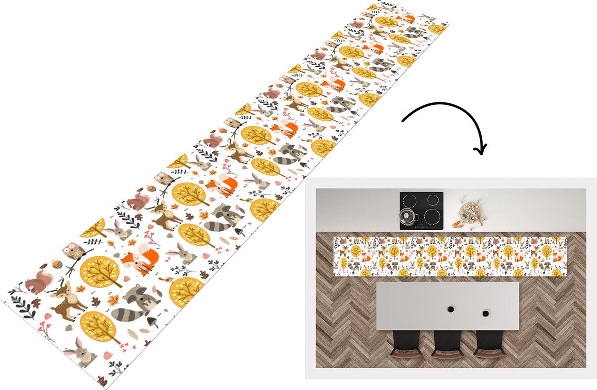 KitchenYeah Keukenloper - Loper keuken - Design - Dieren - Bos - 300x50 cm - Keukenloper vinyl Multicolor