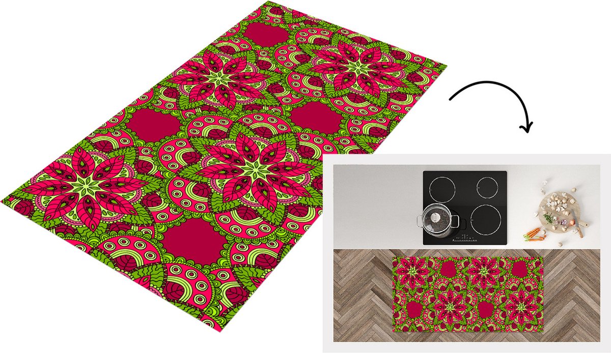 KitchenYeah Keukenloper - Loper keuken - Hippie - Mandala - Bloemen - Design - 120x60 cm - Keukenloper vinyl Multicolor