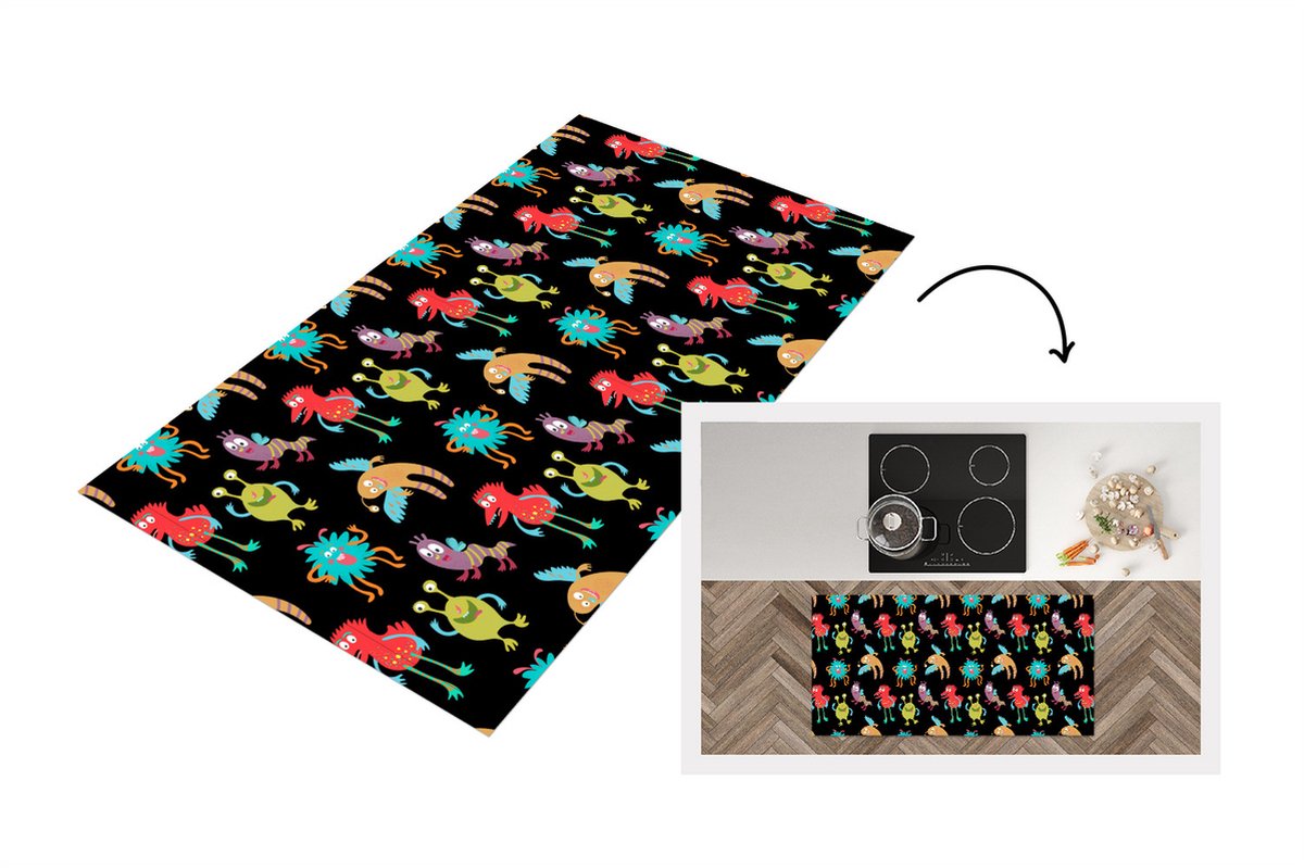 KitchenYeah Keukenloper - Loper keuken - Design - Monster - Kinderen - Kleur - Keukenloper vinyl multicolor, foto 5