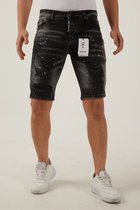 212 By Xway Jeans K-501 | Ripped met Paint Splatter Heren Slim Fit Jeans Shorts | Korte Spijkerbroek | Slim Fit | Premium Street Fashion | Blauw