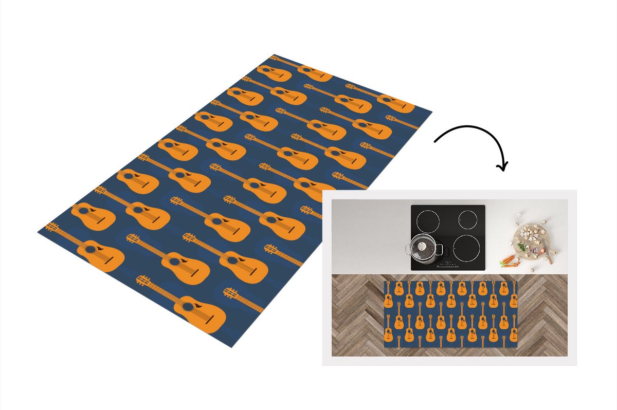 KitchenYeah Keukenloper - Loper keuken - Gitaar - Patronen - Muziek - 120x60 cm - Keukenloper vinyl Multicolor