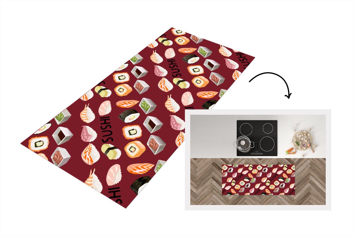 KitchenYeah Keukenloper - Loper keuken - Patroon - Sushi - Japan - Quotes - Keukenloper vinyl Multicolor