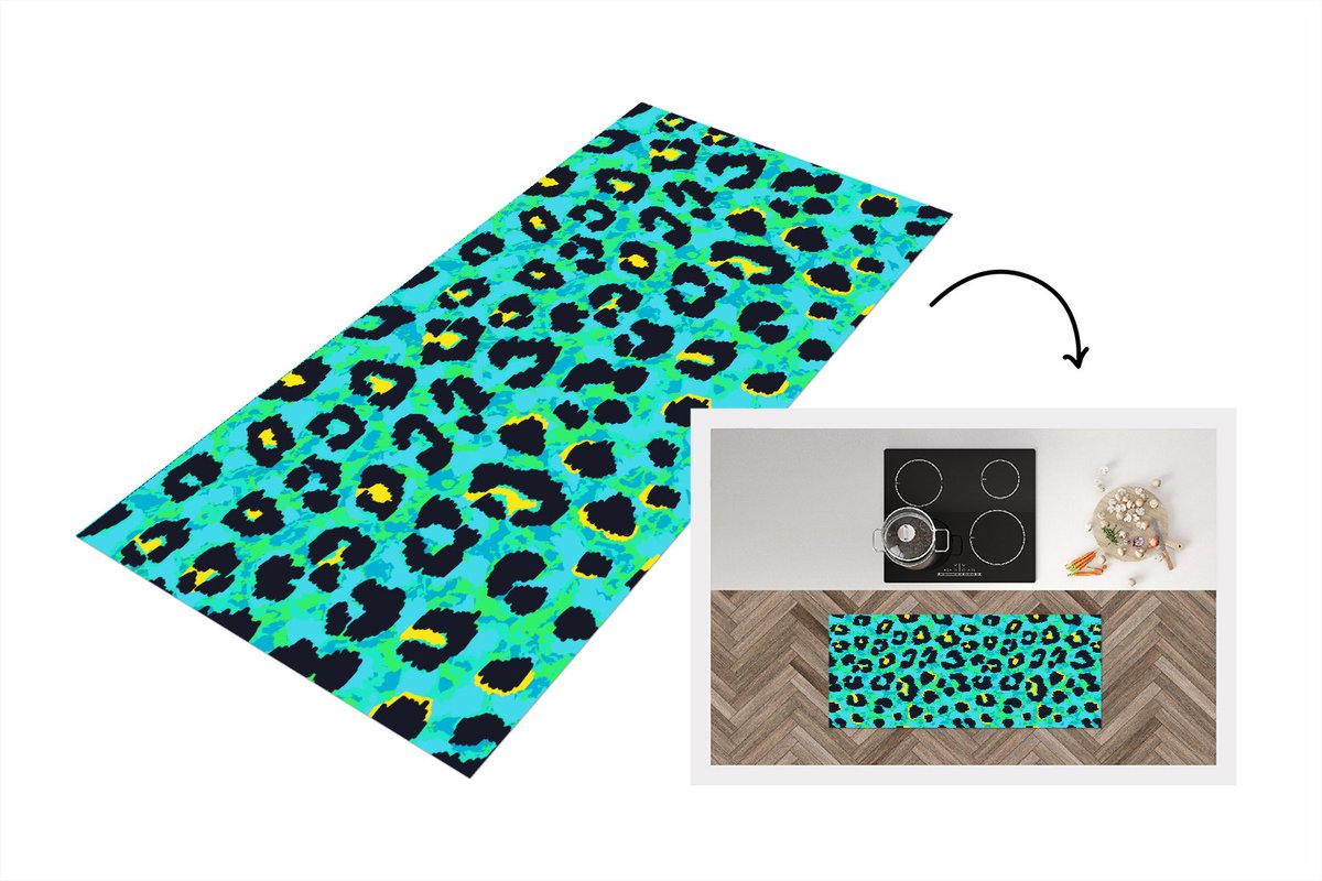KitchenYeah Keukenloper - Loper keuken - Panterprint - Neon - Dieren - Design - 120x50 cm - Keukenloper vinyl Multicolor