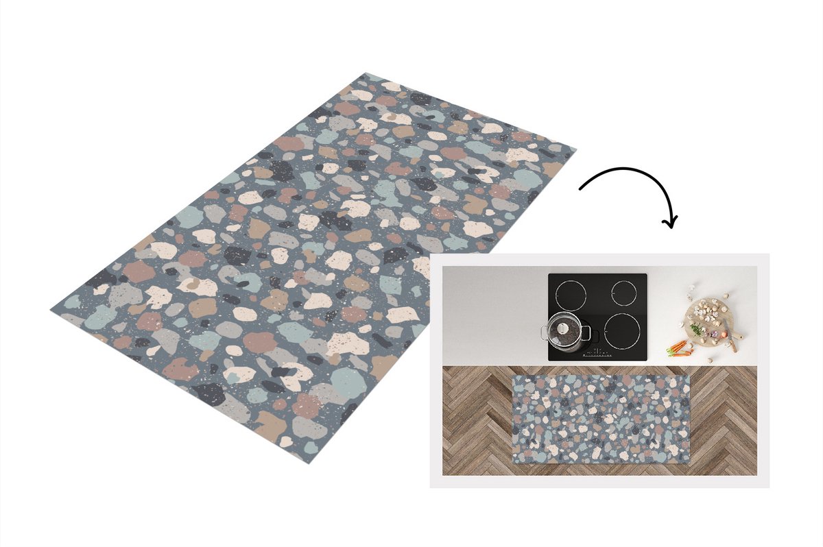 KitchenYeah Keukenloper - Loper keuken - Retro - Terrazzo - Geometrie - Patronen - 120x60 cm - Keukenloper vinyl Multicolor