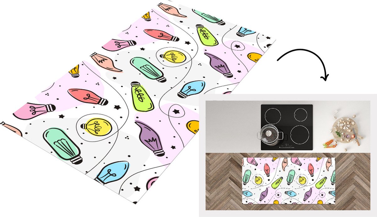 KitchenYeah Keukenloper - Loper keuken - Pastel - Regenboog - Lamp - Patronen - 120x60 cm - Keukenloper vinyl Multicolor
