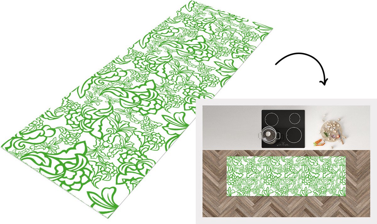 KitchenYeah Keukenloper - Loper keuken - Planten - Orientalism - Patroon - 180x60 cm - Keukenloper vinyl Multicolor