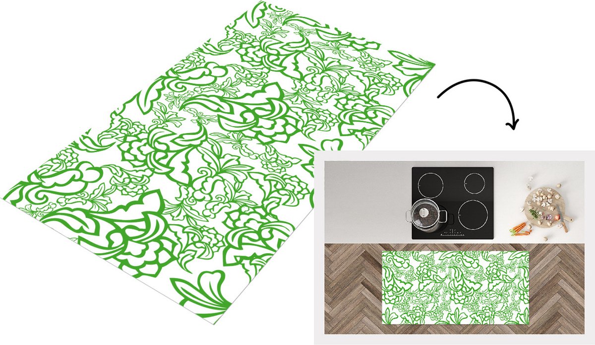 KitchenYeah Keukenloper - Loper keuken - Planten - Orientalism - Patroon - 120x60 cm - Keukenloper vinyl Multicolor