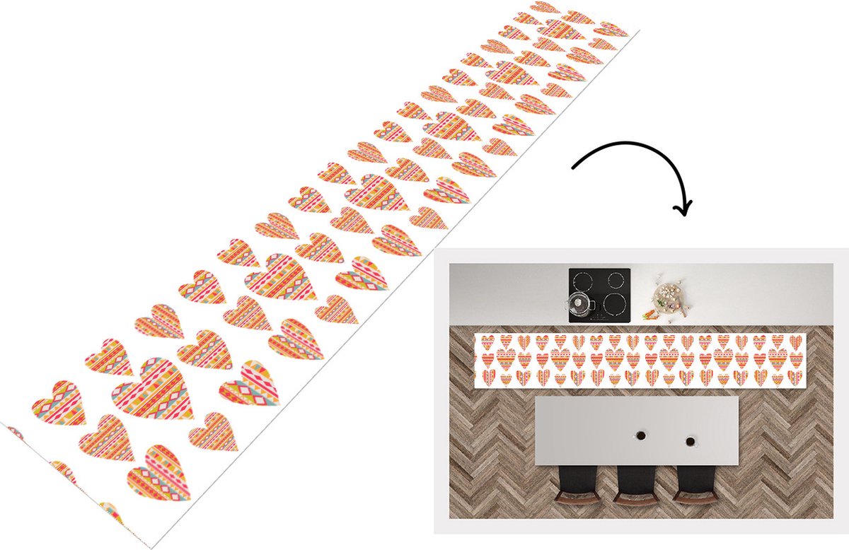 KitchenYeah Keukenloper - Loper keuken - Hart - Zuid-Amerika - Patronen - 300x50 cm - Keukenloper vinyl Multicolor