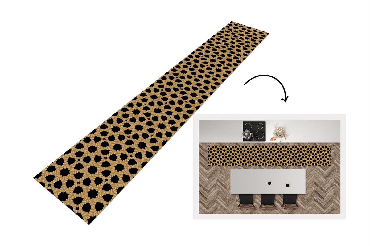 KitchenYeah Keukenloper - Loper keuken - Geometrisch - Patroon - Arabisch - 300x50 cm - Keukenloper vinyl Multicolor