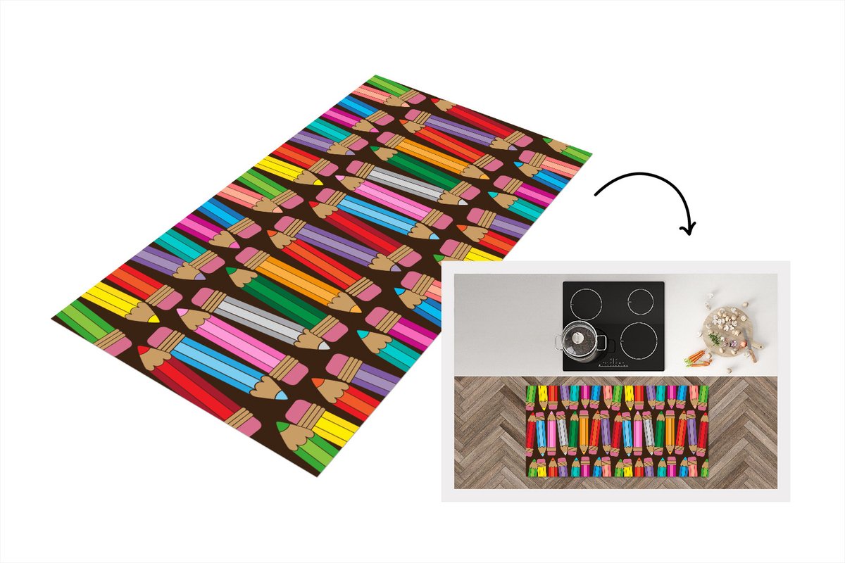 KitchenYeah Keukenloper - Loper keuken - Potlood - Patronen - Abstract - Regenboog - 120x60 cm - Keukenloper vinyl Multicolor