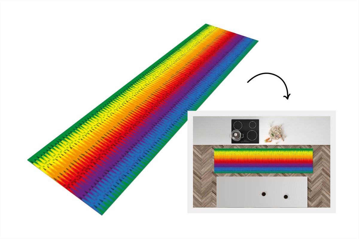 KitchenYeah Keukenloper - Loper keuken - Patronen - Regenboog - Abstract - 200x50 cm - Keukenloper vinyl Multicolor