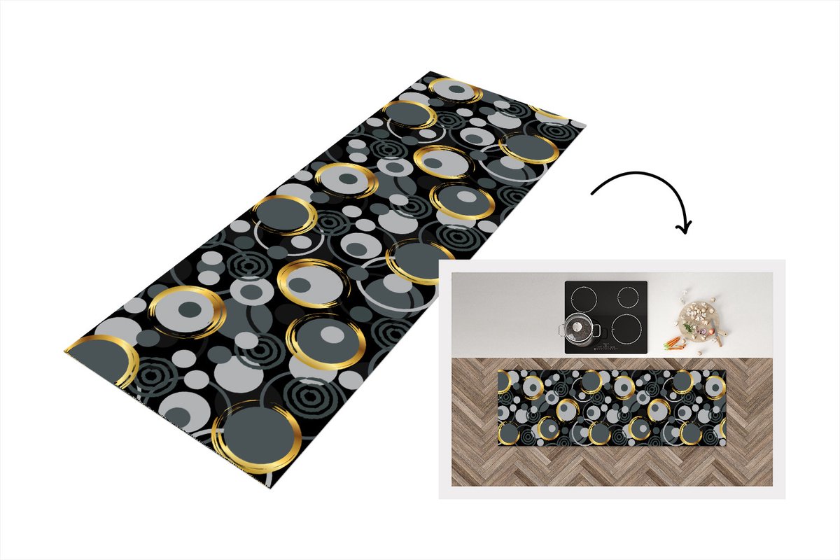 KitchenYeah Keukenloper - Loper keuken - Goud - Cirkel - Patronen - 180x60 cm - Keukenloper vinyl Multicolor