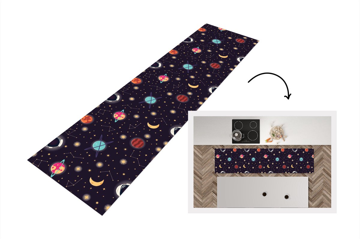 KitchenYeah Keukenloper - Loper keuken - Space - Zodiac - Sterren - Design - Heelal - 200x50 cm - Keukenloper vinyl Multicolor