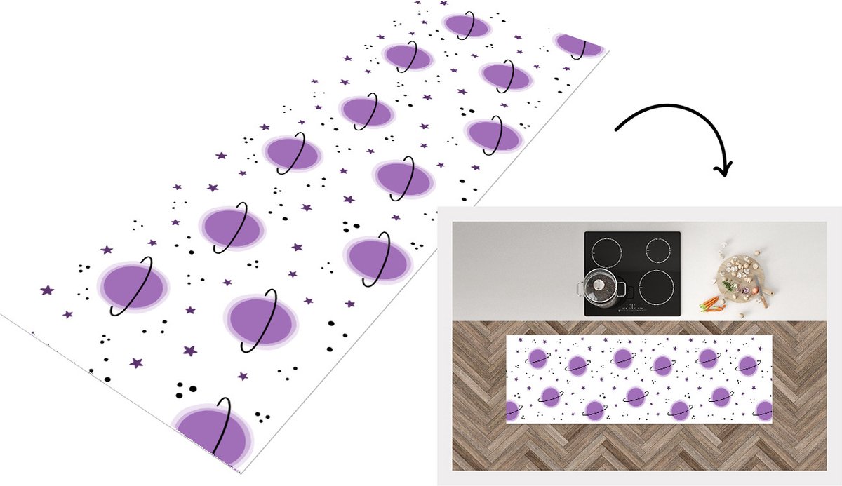KitchenYeah Keukenloper - Loper keuken - Space - Planeten - Sterren - Ruimtevaart - Patroon - 180x60 cm - Keukenloper vinyl Multicolor