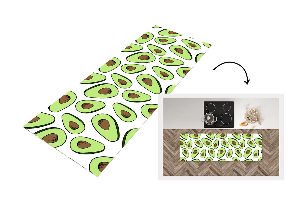 KitchenYeah Keukenloper - Loper keuken - Avocado - Patronen - Pastel - 150x50 cm - Keukenloper vinyl Multicolor