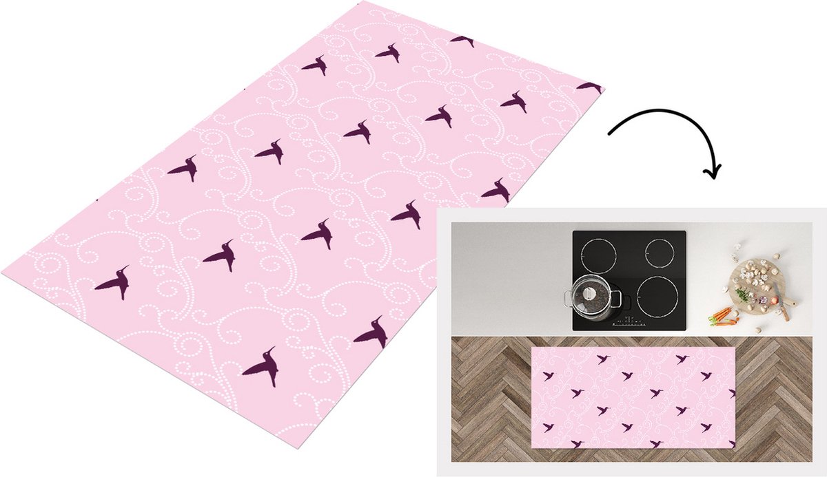 KitchenYeah Keukenloper - Loper keuken - Vogel - Patronen - Roze - 120x60 cm - Keukenloper vinyl Multicolor
