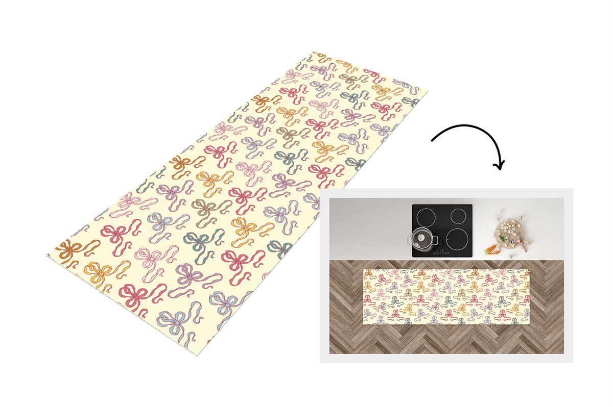 KitchenYeah Keukenloper - Loper keuken - Strik - Patronen - Geboorte - 180x60 cm - Keukenloper vinyl Multicolor