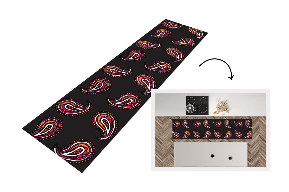 KitchenYeah Keukenloper - Loper keuken - Retro - Bandana - Patroon - 200x50 cm - Keukenloper vinyl Multicolor