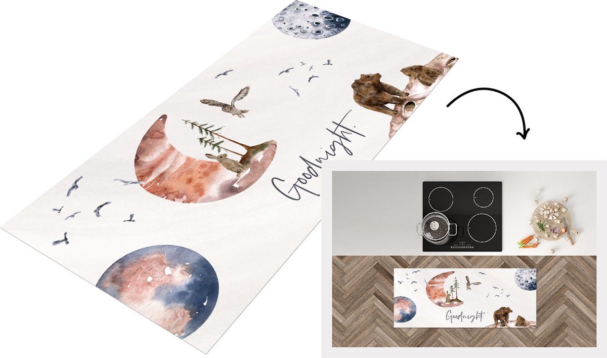 KitchenYeah Keukenloper - Loper keuken - Quotes - Spreuken - Kinderen - Goodnight - 120x50 cm - Keukenloper vinyl Multicolor