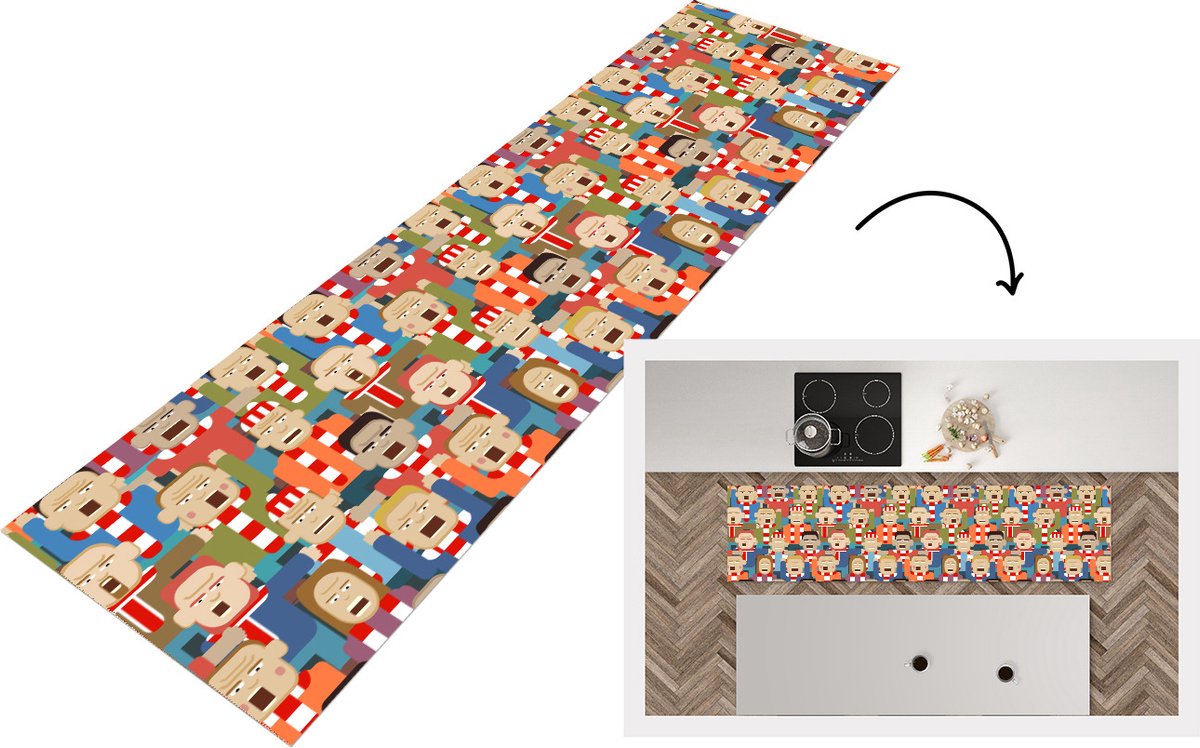 KitchenYeah Keukenloper - Loper keuken - Hooligans - Sport - Patronen - 200x50 cm - Keukenloper vinyl Multicolor