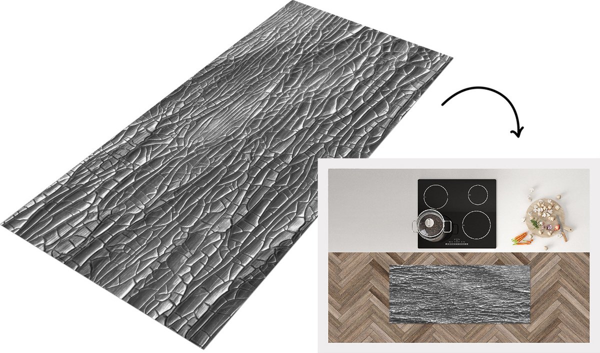 KitchenYeah Keukenloper - Loper keuken - Zilver - Abstract - Structuur - Keukenloper vinyl Multicolor