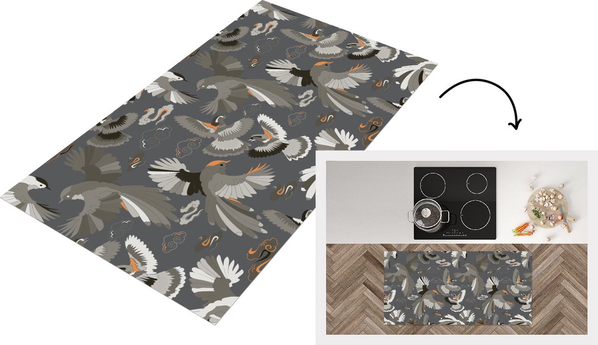KitchenYeah Keukenloper - Loper keuken - Vogel - Patroon - Wolken - 120x60 cm - Keukenloper vinyl Multicolor