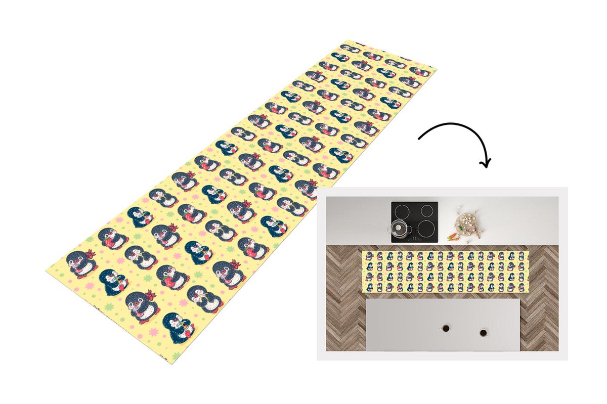 KitchenYeah Keukenloper - Loper keuken - Aardbei - Design - Pinguïn - 240x60 cm - Keukenloper vinyl Multicolor