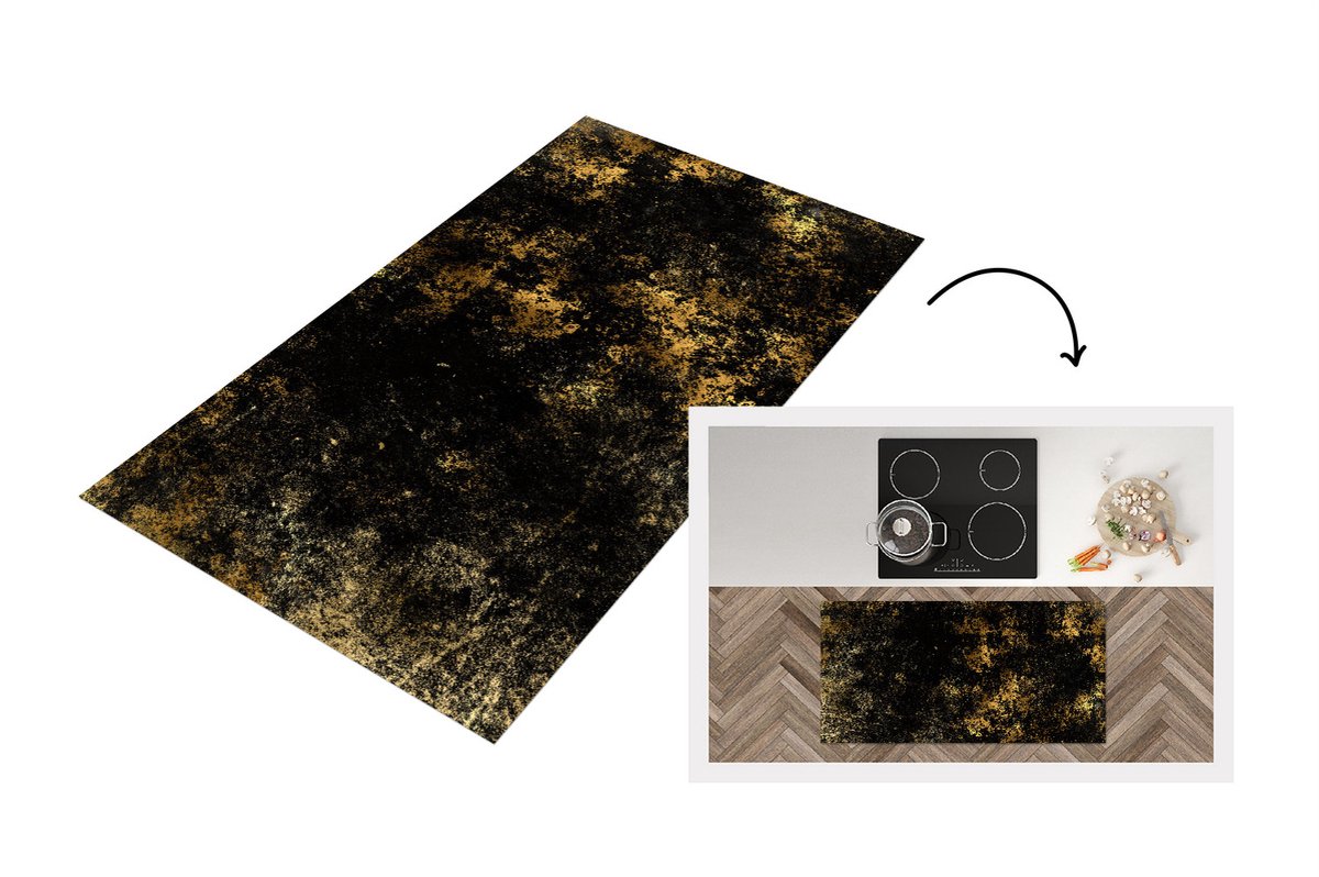 KitchenYeah Keukenloper - Loper keuken - Zwart - Goud - Verf - Keukenloper vinyl, foto 2