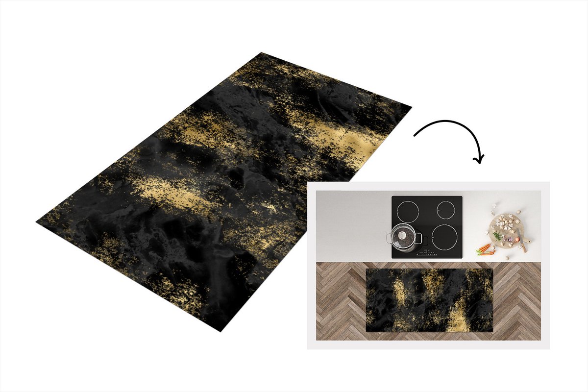KitchenYeah Keukenloper - Loper keuken - Gold - Luxe - Vintage - Zwart - 120x60 cm - Keukenloper vinyl Multicolor
