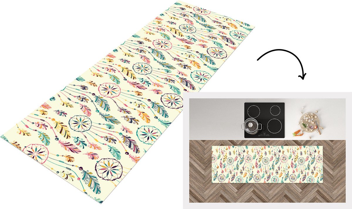 KitchenYeah Keukenloper - Loper keuken - Dromenvanger - Regenboog - Bohemian - Meisje - Patronen - Keukenloper vinyl multicolor, foto 6