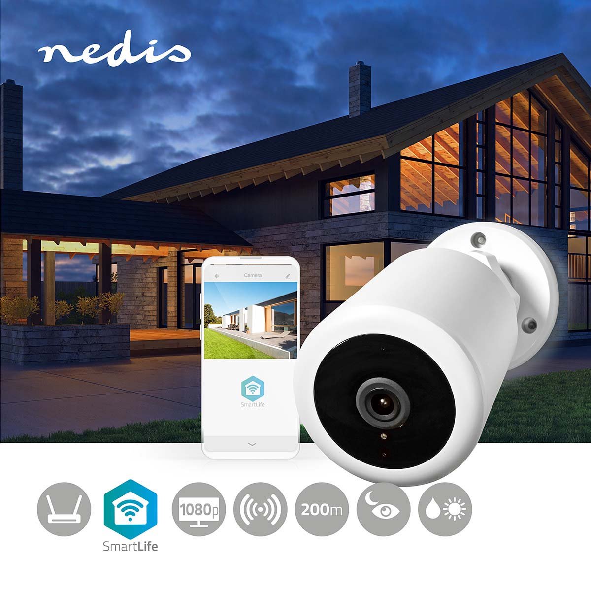 Nedis SmartLife Beveiligingscamera - Extra camera voor SLNVR201CWT Camera Systeem - Full HD 1080p - IP65 - Nachtzicht - Wit – foto 3