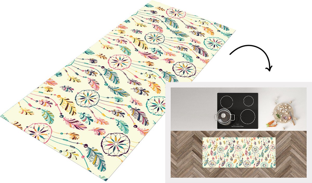 KitchenYeah Keukenloper - Loper keuken - Dromenvanger - Regenboog - Bohemian - Meisje - Patronen - Keukenloper vinyl Multicolor