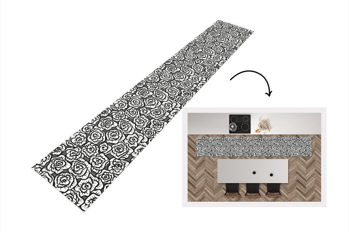 KitchenYeah Keukenloper - Loper keuken - Meiden - Rozen - Patronen - 300x50 cm - Keukenloper vinyl Multicolor