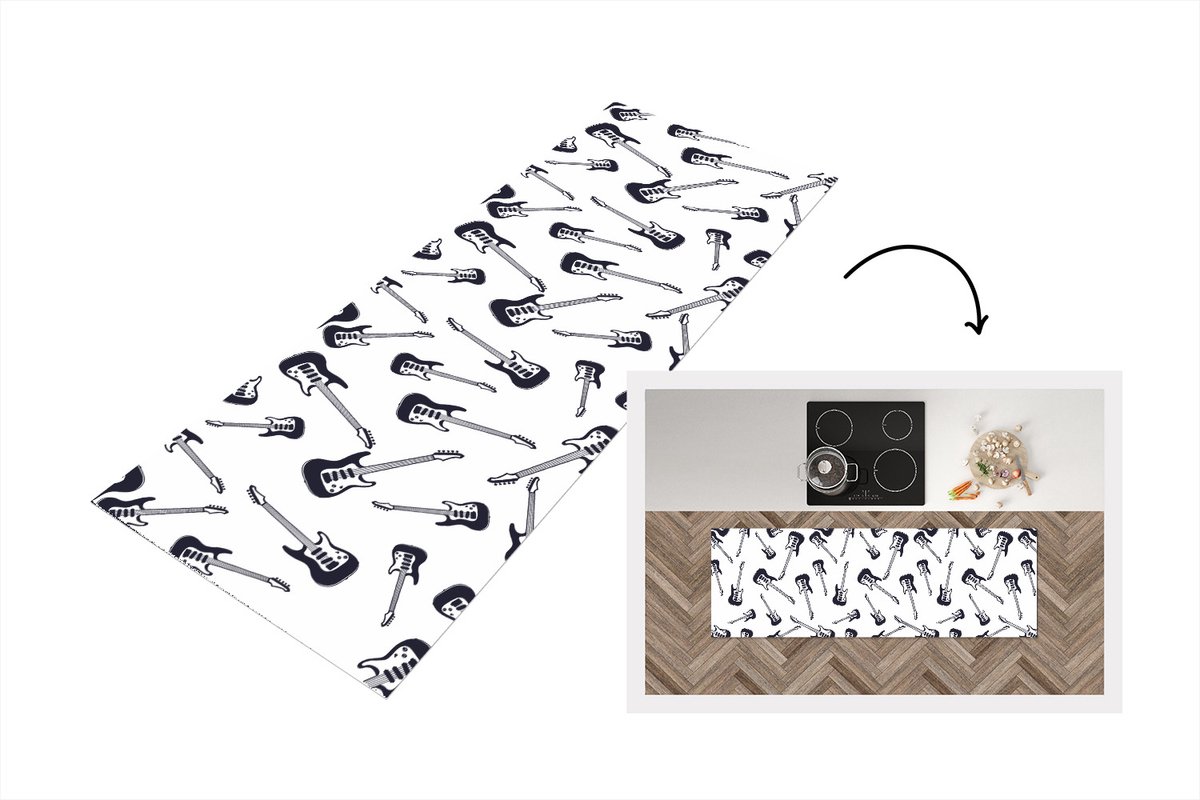 KitchenYeah Keukenloper - Loper keuken - Tiener - Gitaar - Muziek - Patronen - 180x60 cm - Keukenloper vinyl Multicolor