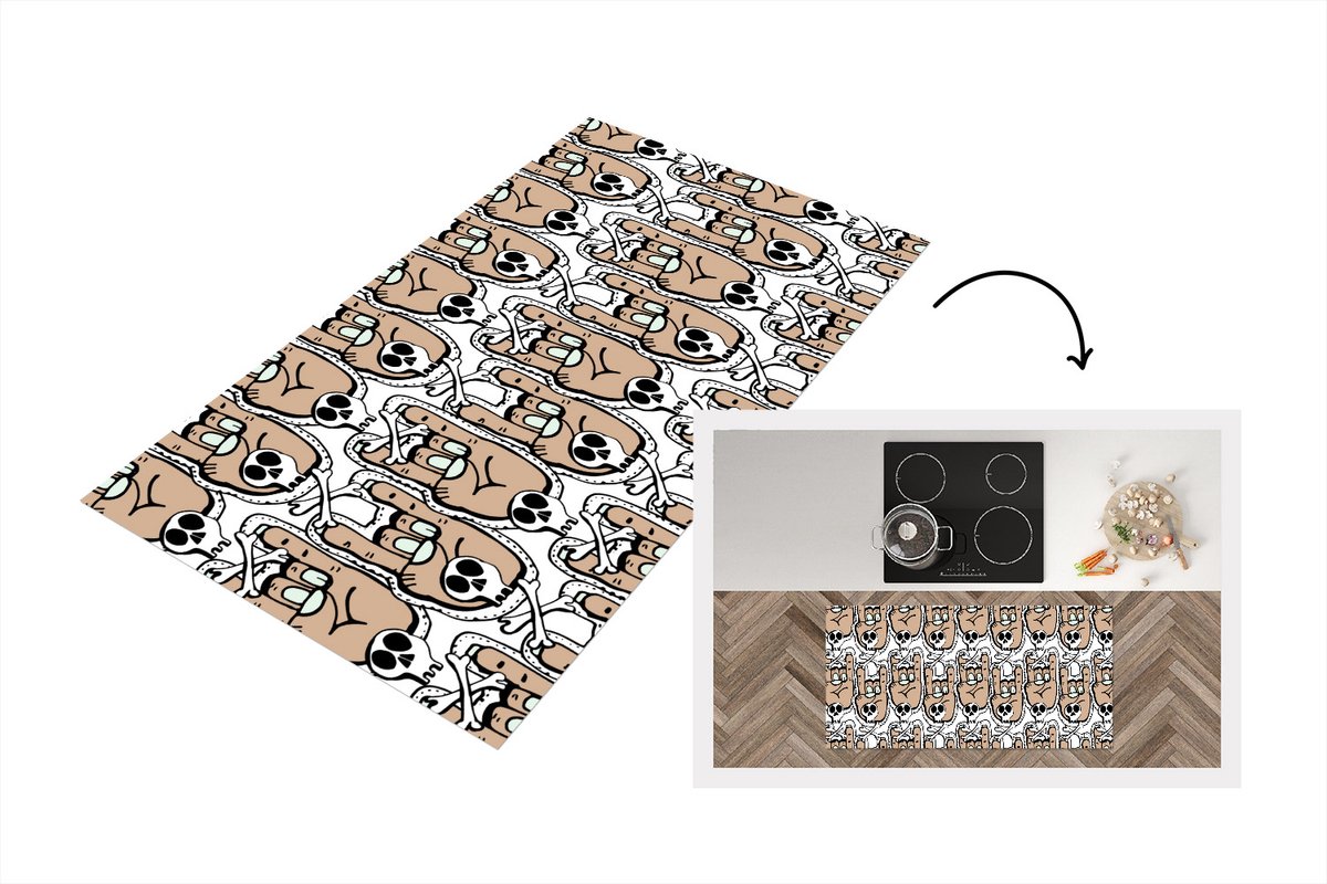 KitchenYeah Keukenloper - Loper keuken - Tiener - Skull - Hand - Patronen - 120x60 cm - Keukenloper vinyl Multicolor