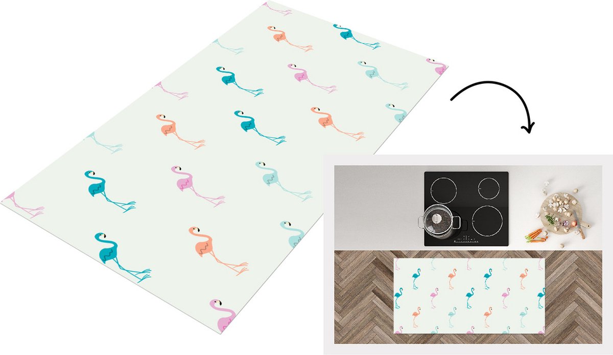 KitchenYeah Keukenloper - Loper keuken - Patronen - Jungle - Flamingo - Pastel - 120x60 cm - Keukenloper vinyl Multicolor