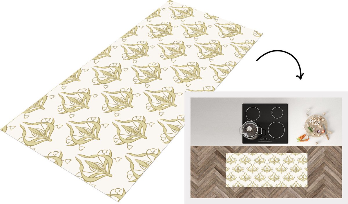 KitchenYeah Keukenloper - Loper keuken - Patroon - Bloemen - Art Nouveau - 120x50 cm - Keukenloper vinyl Multicolor
