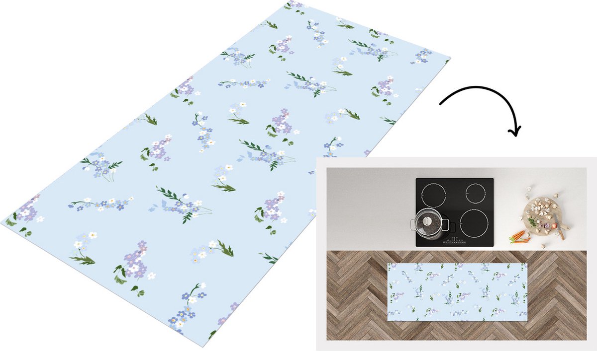 KitchenYeah Keukenloper - Loper keuken - Patroon - Bloemen - Versiering - 120x50 cm - Keukenloper vinyl Multicolor