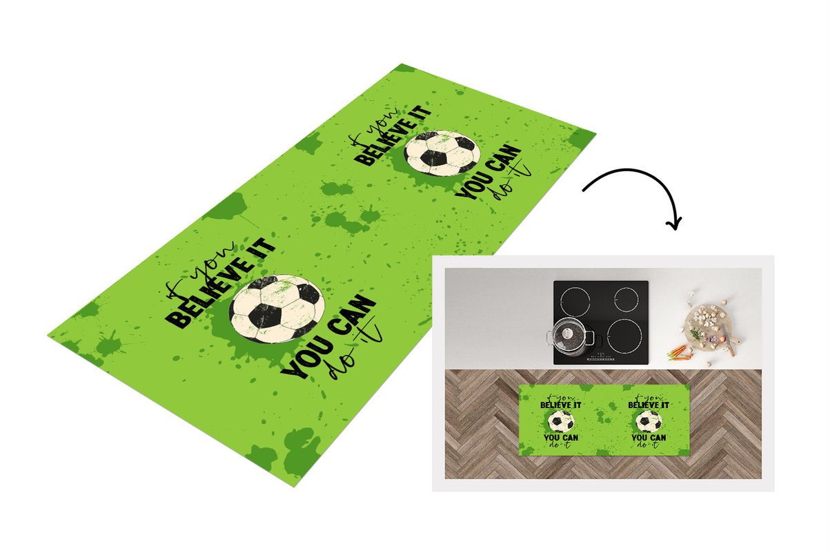KitchenYeah Keukenloper - Loper keuken - Quotes - Spreuken - If you believe it, you can do it - Voetbal - 120x50 cm - Keukenloper vinyl Multicolor