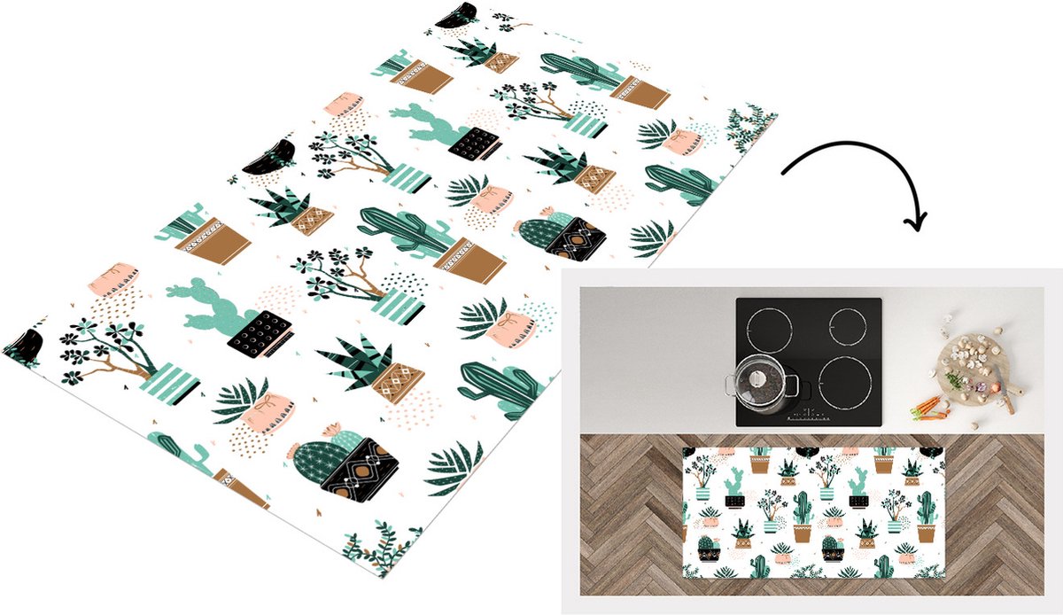 KitchenYeah Keukenloper - Loper keuken - Patronen - Cactus - Planten - 120x60 cm - Keukenloper vinyl Multicolor